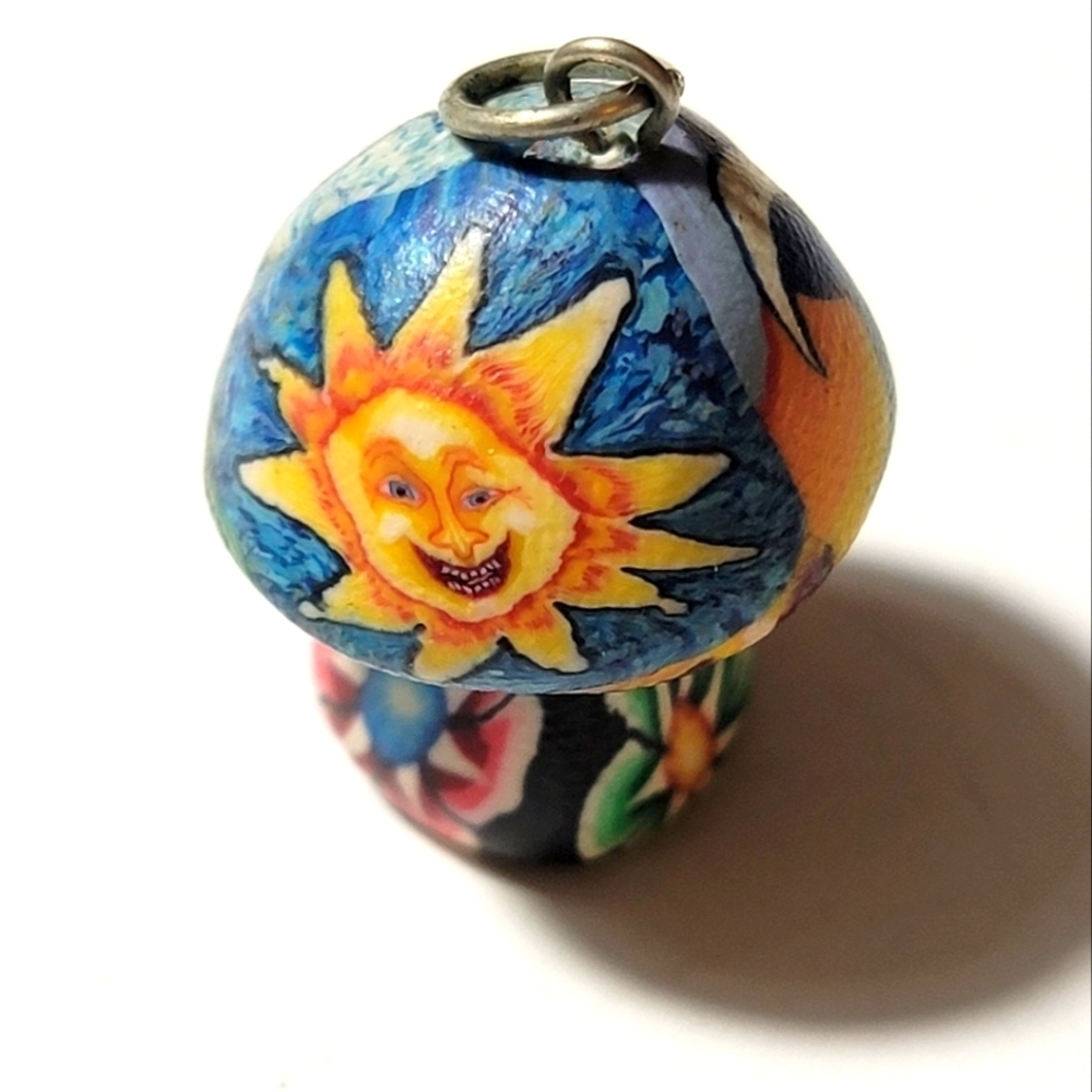 Tiny Funky Hand Painted Mushroom Charm Penguin Nature Lovers Hippie Shroom